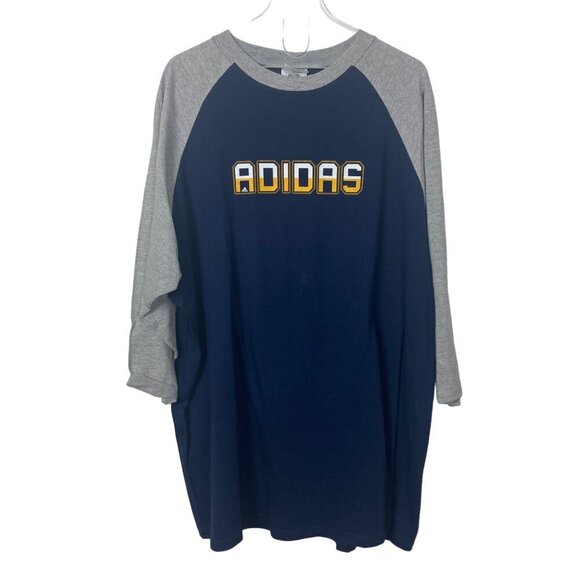 Adidas Y2K Raglan Tee Mens XL Navy Gray 3/4 Sleeve Spellout Deadstock NWT - Picture 1 of 9